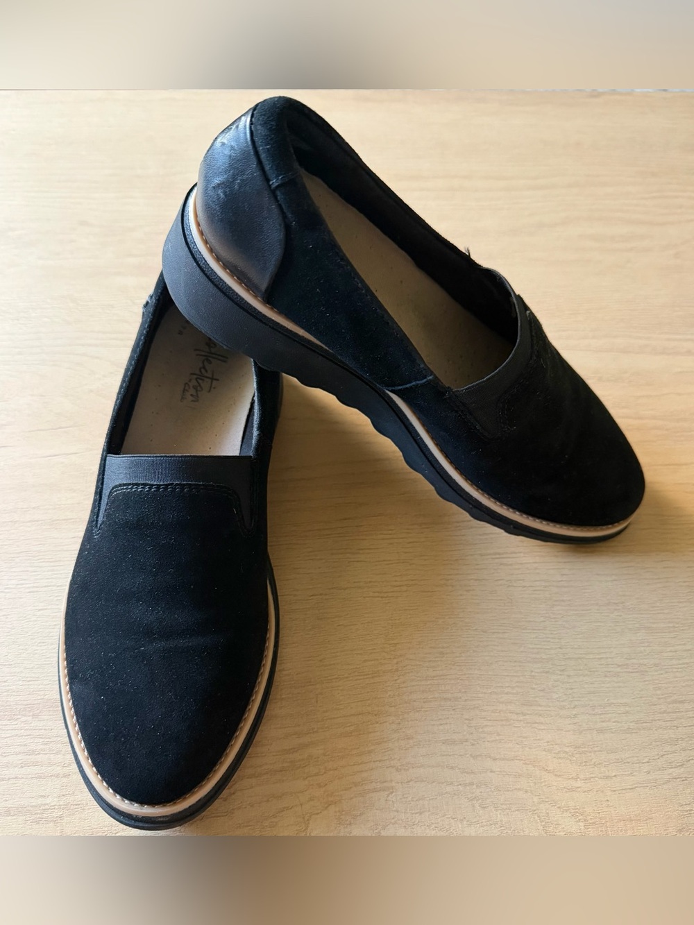 Clarks Women's Collection
Sharon Dolly Black Suede
Wedge Slip-On Loafers